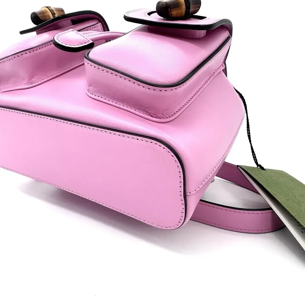 NIB Gucci Bamboo Backpack Pink Smooth Leather Top Handle $3,980 - Picture 13 of 16